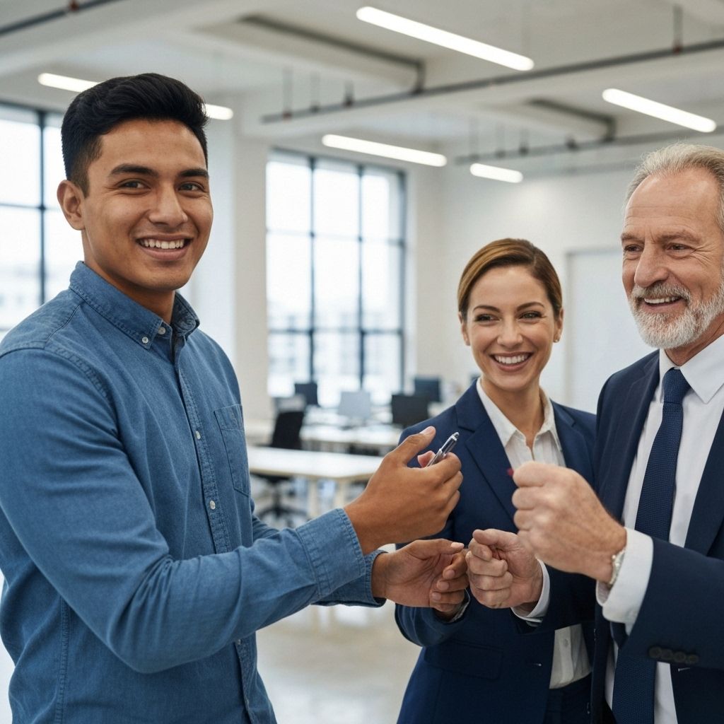 Employees celebrating career development achievements