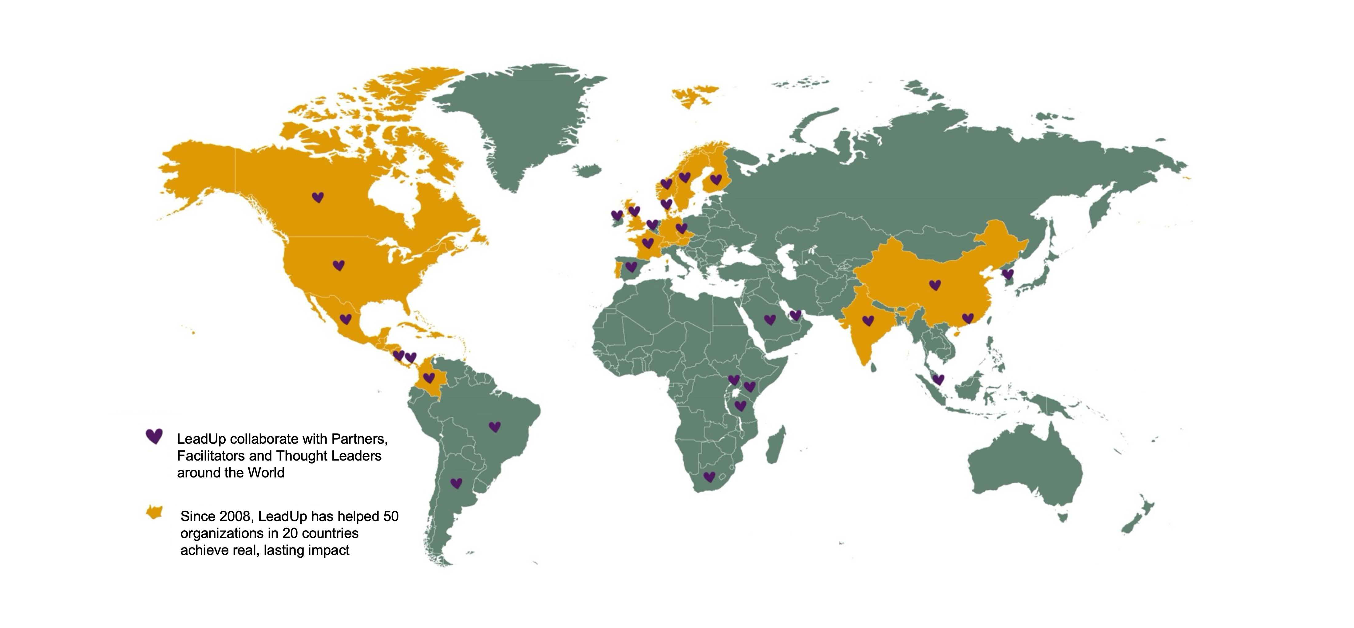 Global map showing LeadUp's presence and partnerships across continents