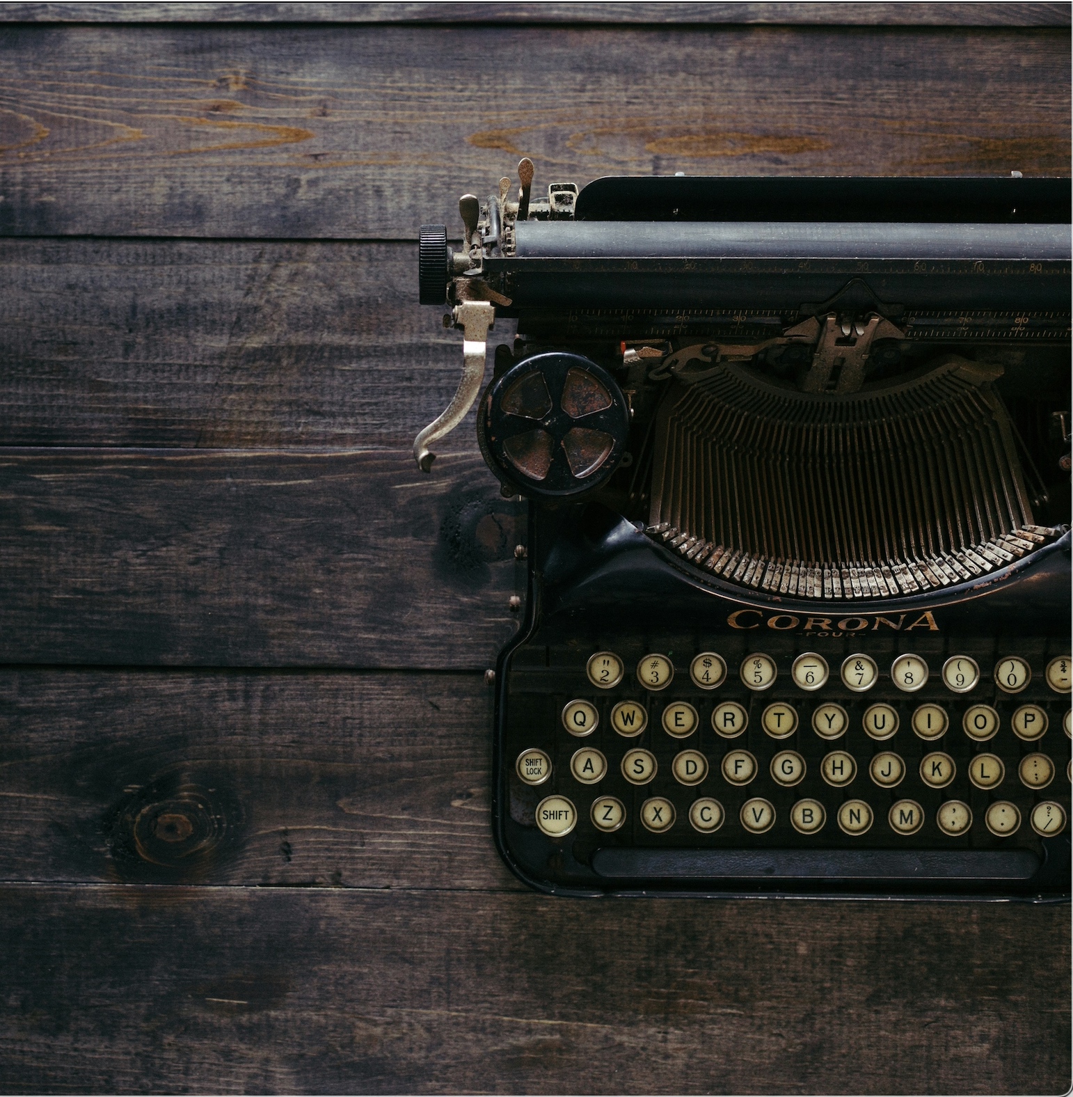 Vintage Corona typewriter representing our story and heritage